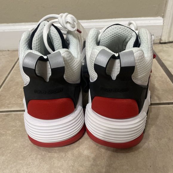 NEW Ralph Lauren Polo Sport Men's 9 White Black Red High Top Shoes PS100 - Picture 3 of 8